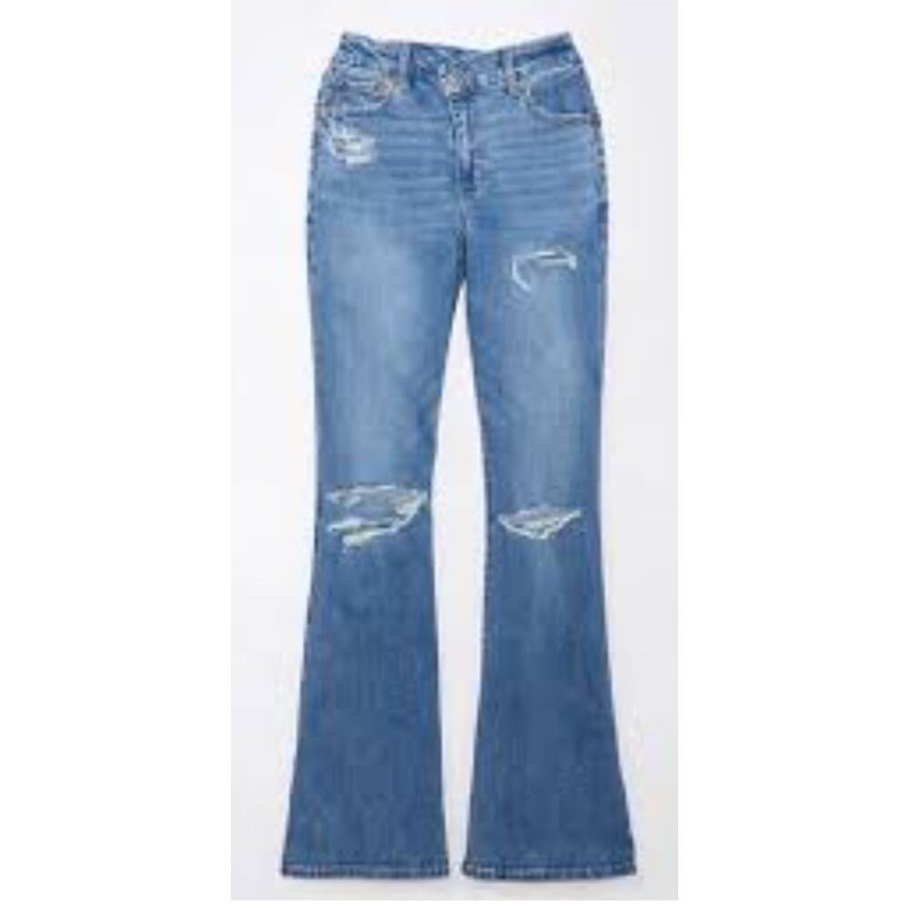 American Eagle Super Hi-Rise Stretch Flare Distressed Jeans Size 10